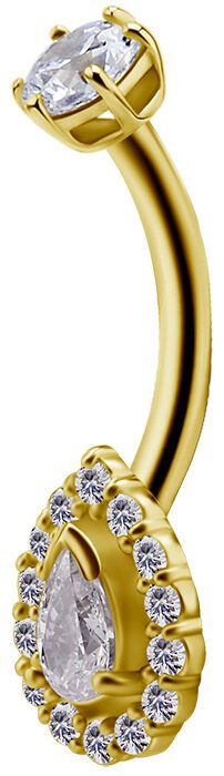 18K Solid Gold Pear Navel Curve CZ