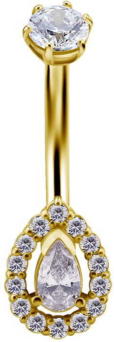 18K Solid Gold Pear Navel Curve CZ