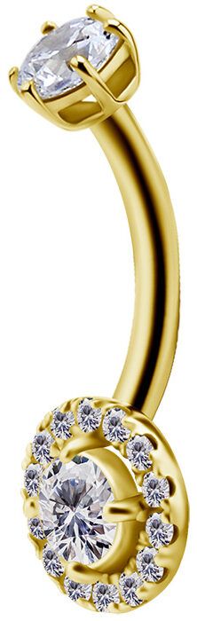 18K Solid Gold Halo Navel Curve CZ