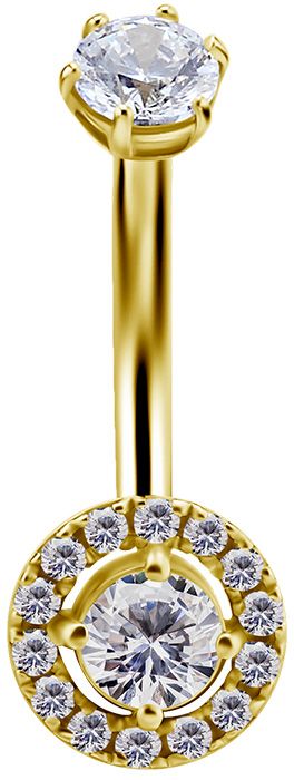 18K Solid Gold Halo Navel Curve CZ 18K Solid Gold Halo Navel Curve CZ