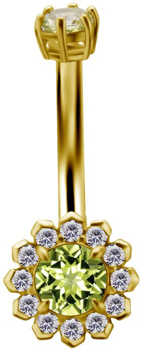 18K Solid Gold Flower Navel Curve Genuine Peridot & CZ 18K Solid Gold Flower Navel Curve Genuine Peridot & CZ