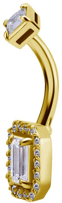 18K Solid Gold Baguette Navel Curve CZ
