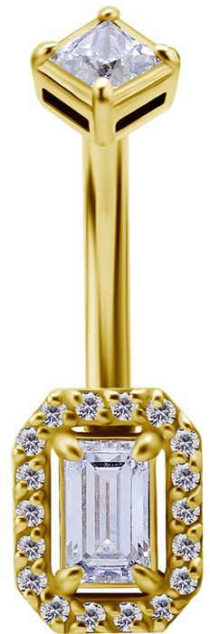 18K Solid Gold Baguette Navel Curve CZ 18K Solid Gold Baguette Navel Curve CZ