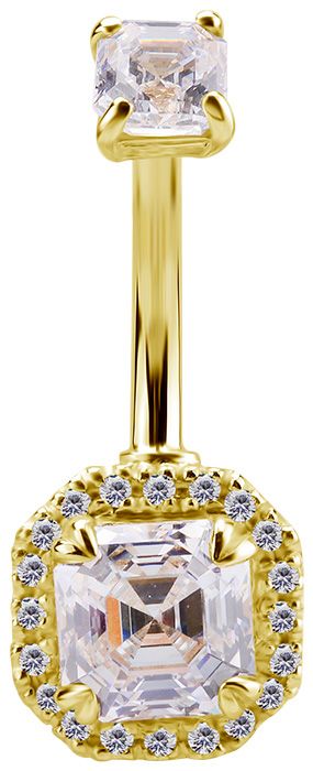 18K Solid Gold Cushion Navel Curve CZ 18K Solid Gold Cushion Navel Curve CZ