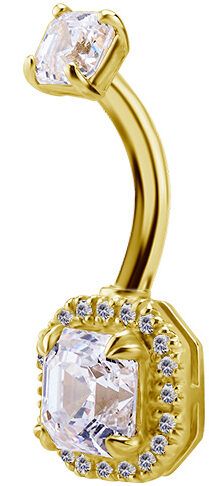 18K Solid Gold Cushion Navel Curve CZ
