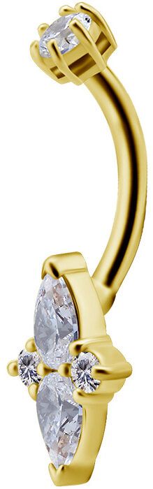 18K Solid Gold Northstar Navel Curve CZ