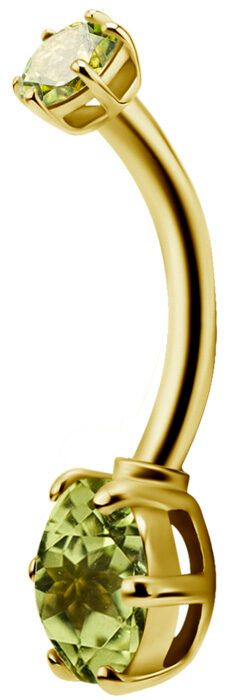 18K Solid Gold Prong Set Navel Curve 4 + 6.5 mm Genuine Peridot