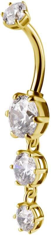 18K Solid Gold Dangle Navel Curve CZ