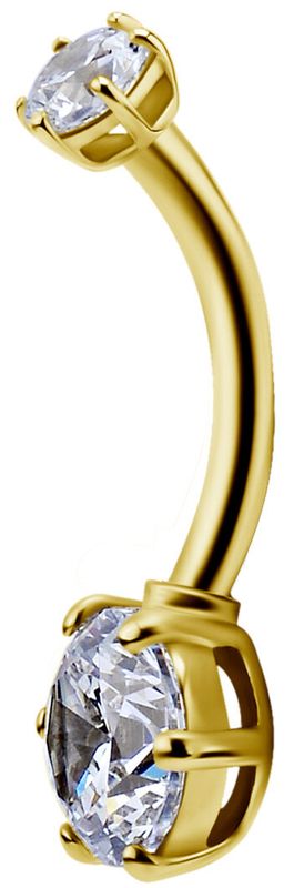 18K Solid Gold Prong Set Navel Curve 3 + 5 mm CZ
