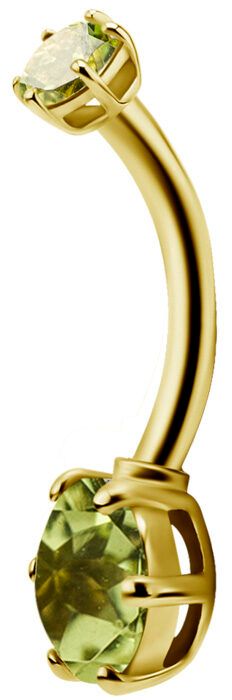 18K Solid Gold Prong Set Navel Curve 3 + 5 mm Genuine Peridot