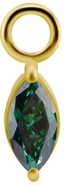 18K Solid Gold Charm - Marquise Emerald Green CZ 6 mm