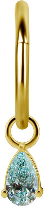 18K Solid Gold Charm - Teardrop Frosty Mint CZ