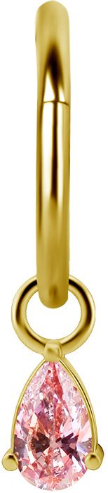 18K Solid Gold Charm - Teardrop Pink CZ