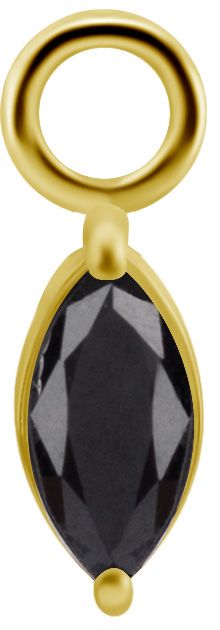 18K Solid Gold Charm - Marquise Black CZ 6 mm