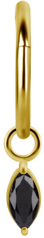 18K Solid Gold Charm - Marquise Black CZ 6 mm