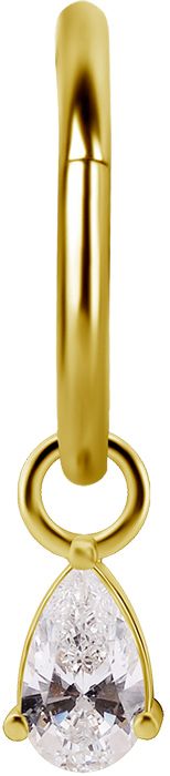 18K Solid Gold Charm - Teardrop White CZ