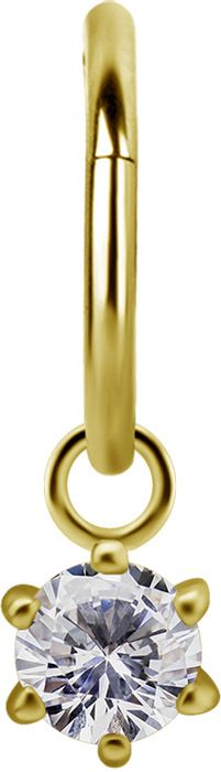 18K Solid Gold Charm - 6 Prong Set Gem 4 mm White CZ