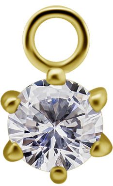 18K Solid Gold Charm - 6 Prong Set Gem 4 mm White CZ
