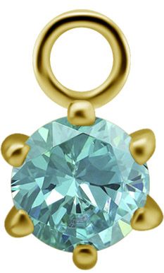 18K Solid Gold Charm - 6 Prong Set Gem 4 mm Frosty Mint CZ 18K Solid Gold Charm - 6 Prong Set Gem 4 mm Frosty Mint CZ
