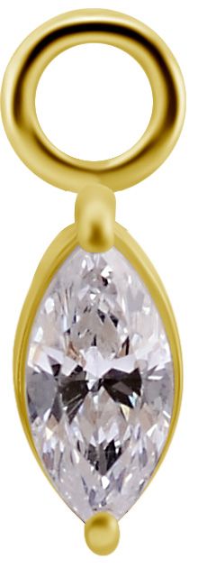 18K Solid Gold Charm - Marquise White CZ 6 mm