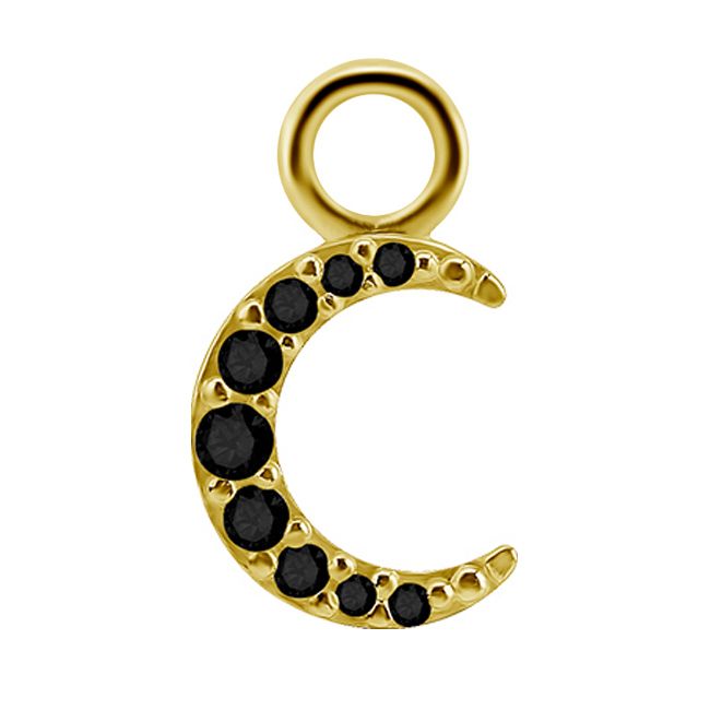 18K Solid Gold Charm - Black Crystal Moon