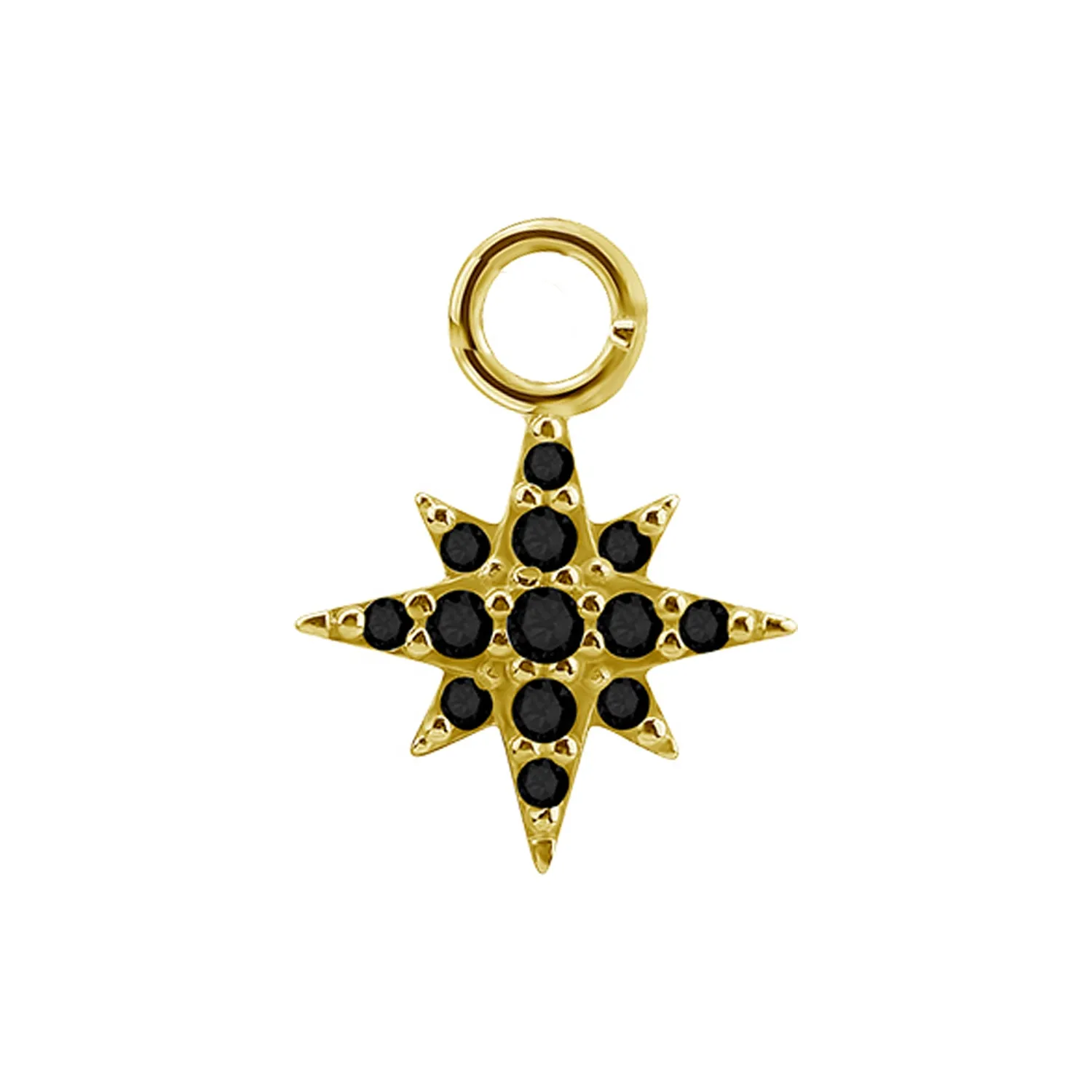 18K Solid Gold Charm - Black Crystal Star