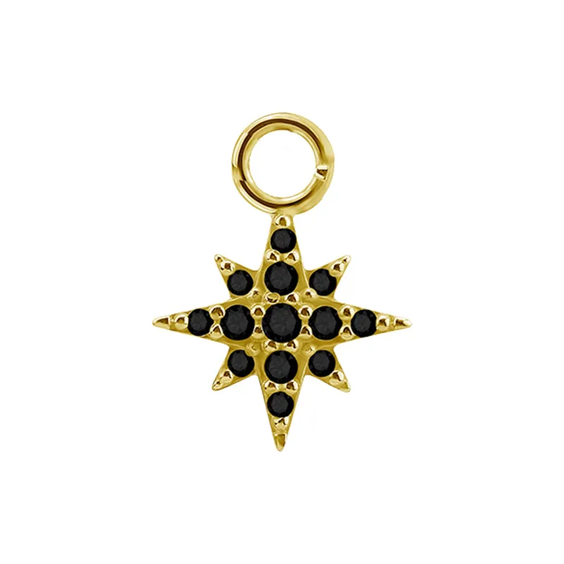 18K Solid Gold Charm - Black Crystal Star