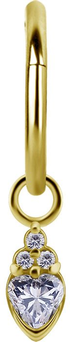 18K Solid Gold Charm - Prong Heart With Trinity Accent White CZ