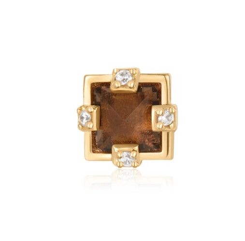 Ember Solid 14K Yellow Gold Oh My Goddess- Smokey Quartz & White CZ