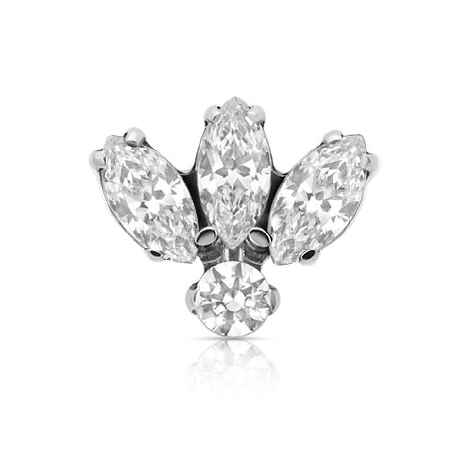 Industrial Strength Titanium Prong Marquise Fan With 2 mm Round Accent Gem #7 Threadless End - White CZ Industrial Strength Titanium Prong Marquise Fan With 2 mm Round Accent Gem #7 Threadless End - White CZ