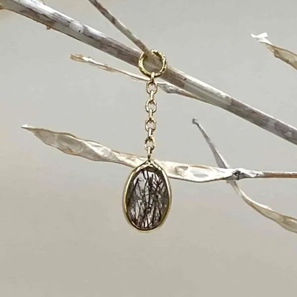 Seven Five Zero 18K Solid Yellow Gold Charm - The Swan Tourmilated Quartz