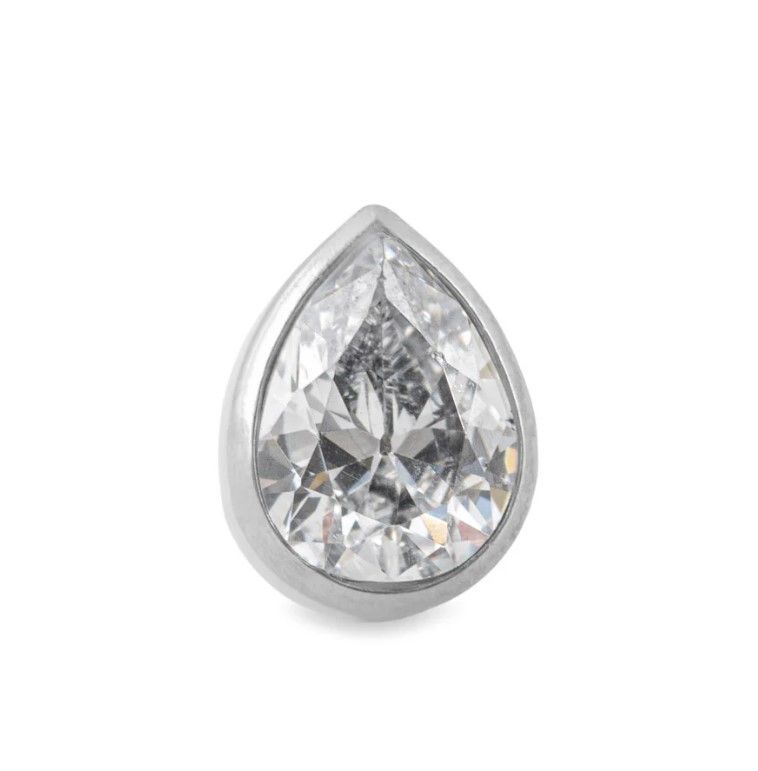 Titanium Threadless Crystal Teardrop