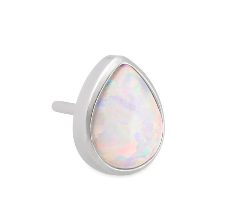 Titanium Threadless White Faux-pal Teardrop