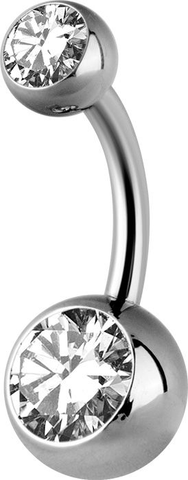 Titanium Internally Threaded Double Jewelled Navel Curve - White CZ Titanium Internally Threaded Double Jewelled Navel Curve - White CZ