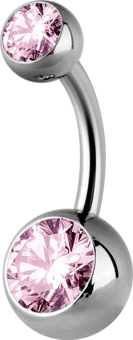 Titanium Internally Threaded Double Jewelled Navel Curve - Pink CZ Titanium Internally Threaded Double Jewelled Navel Curve - Pink CZ