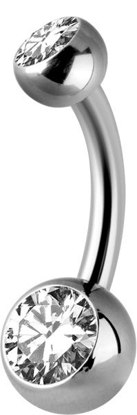 Titanium Internally Threaded Double Jewelled Navel Curve Mini - White CZ