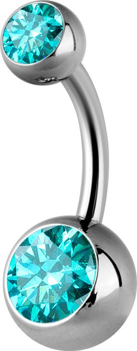 Titanium Internally Threaded Double Jewelled Navel Curve - Mint Green CZ Titanium Internally Threaded Double Jewelled Navel Curve - Mint Green CZ