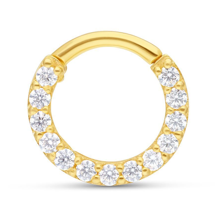 18K Solid Gold Pave Set Crystal Clicker Ring