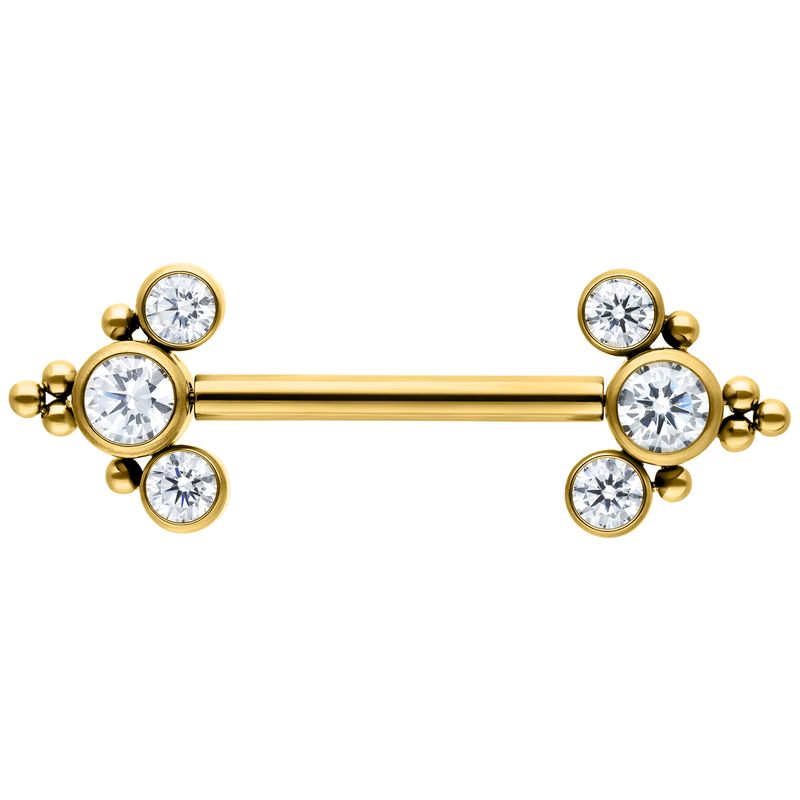 Titanium Threadless Bead Accent Prium Nipple Barbell Gold PVD