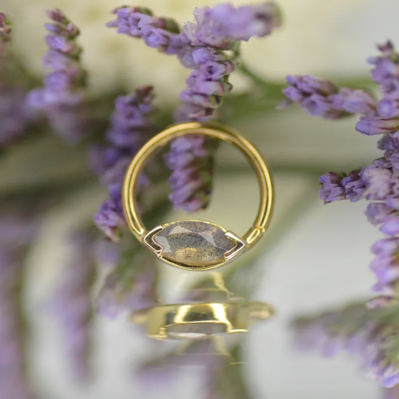 Danilla Tarcinale 18k Solid Gold Marquise Seam Ring - Genuine Labradorite