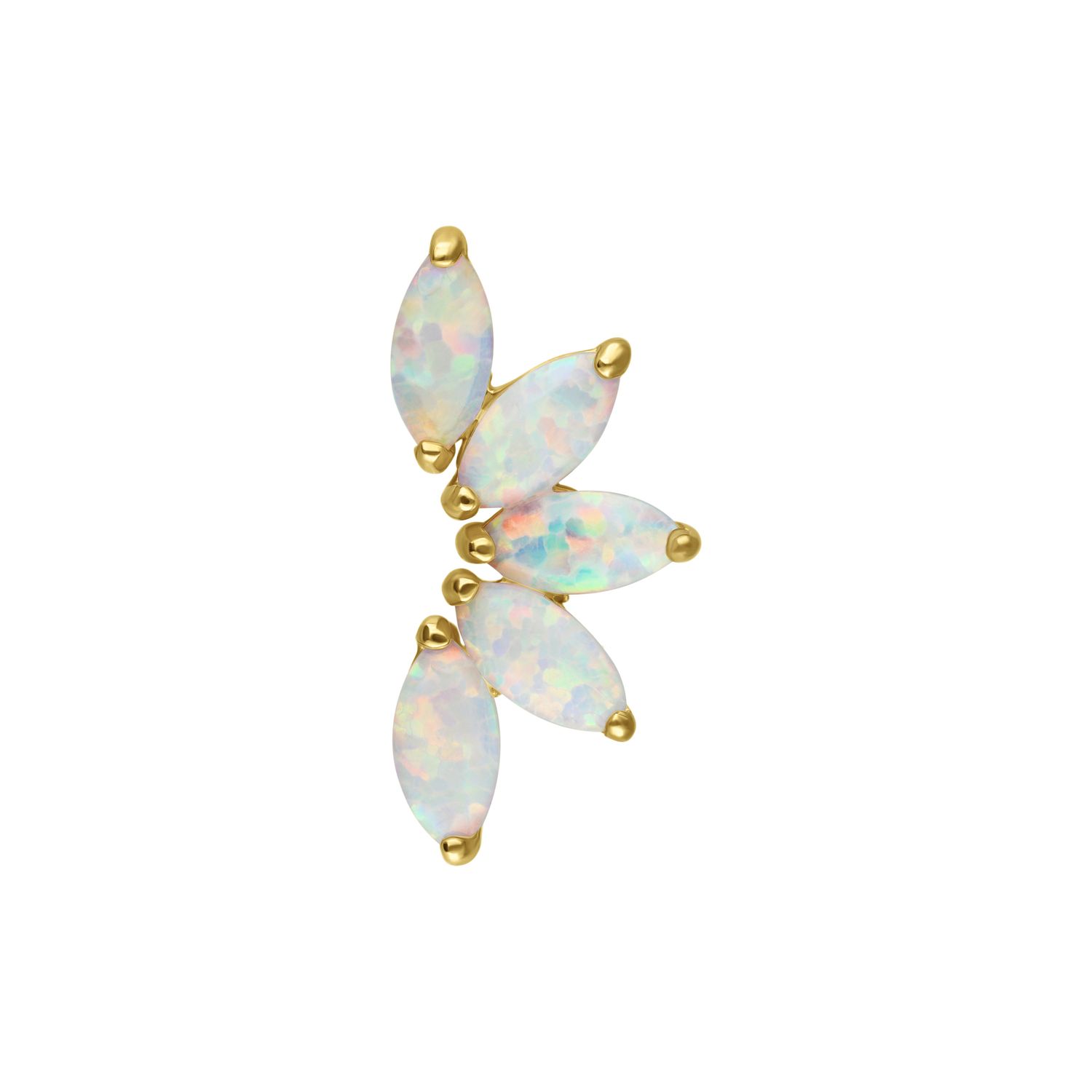 14K Solid Gold Threadless Synthetic Opal Fan - White Opal