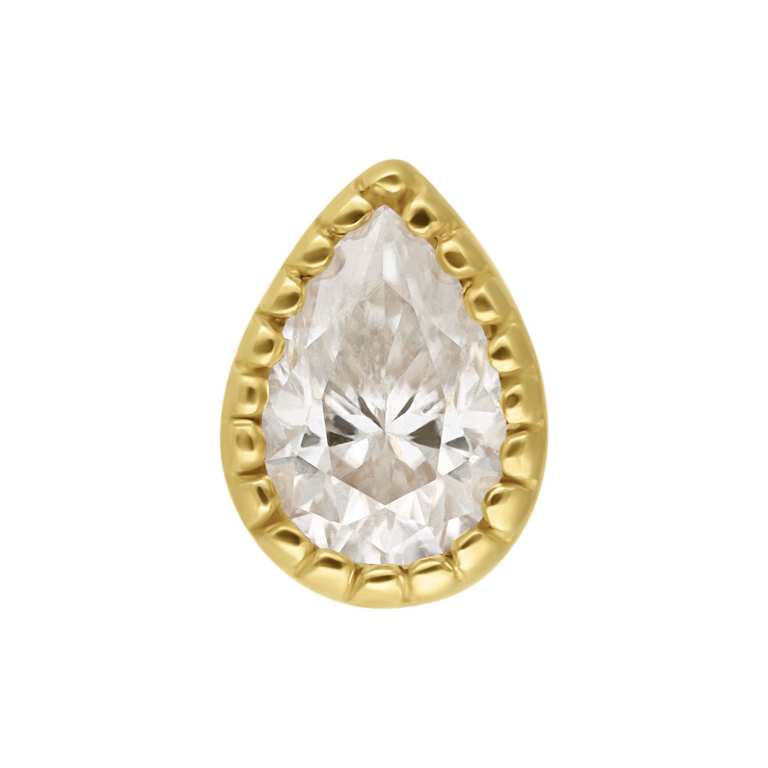 14K Solid Gold Threadless Millgrain Teardrop - Moissanit 14K Solid Gold Threadless Millgrain Teardrop - Moissanit