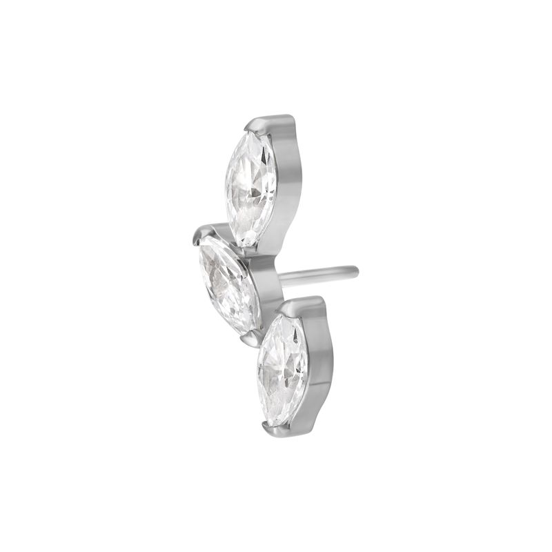 Titanium Threadless Marquise Twig Cluster - White CZ
