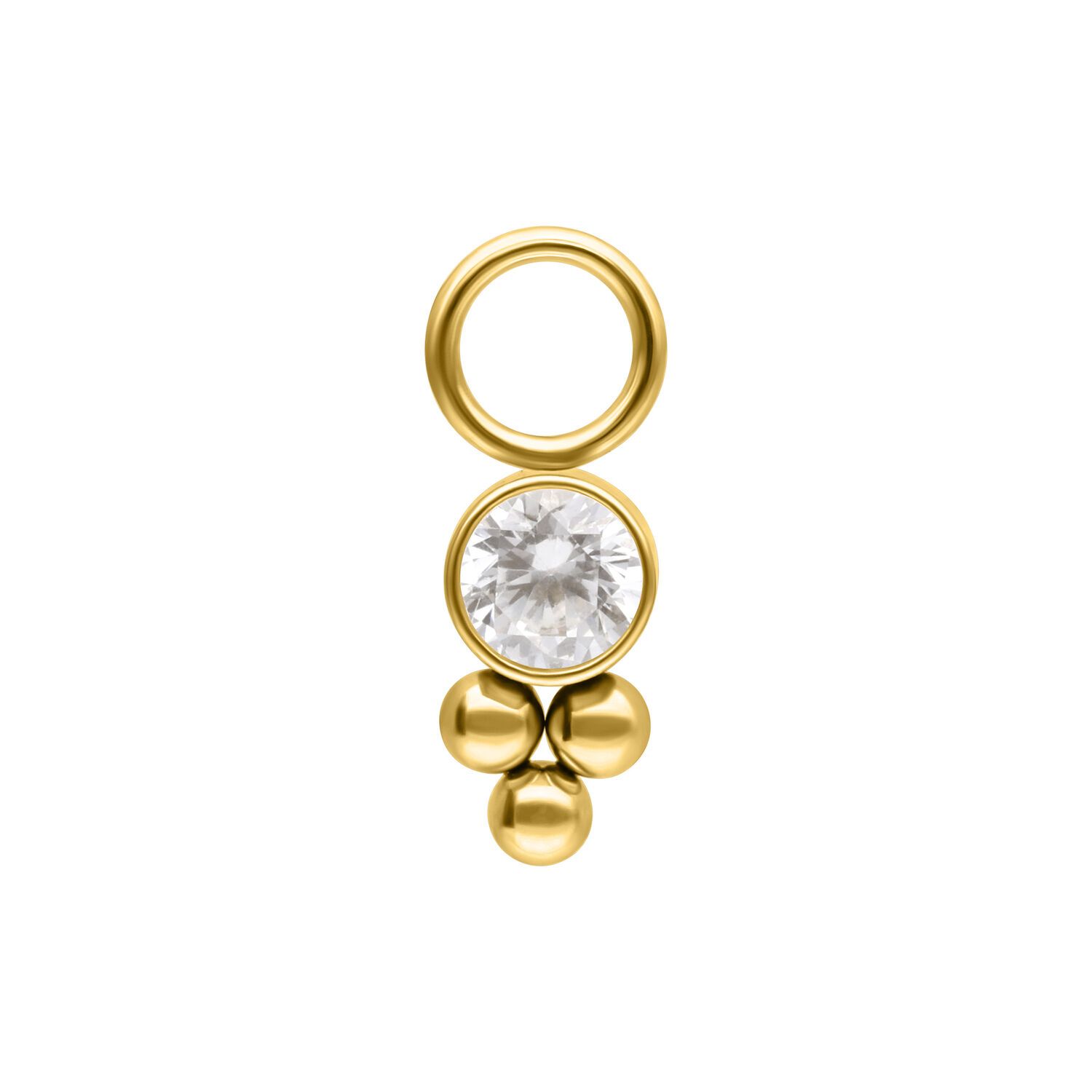 Stainless Steel Charm - Bezel CZ with Tri-bead Accent Gold PVD