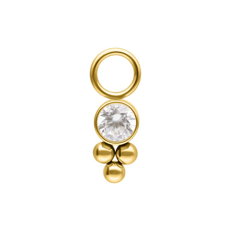 Stainless Steel Charm - Bezel CZ with Tri-bead Accent Gold PVD