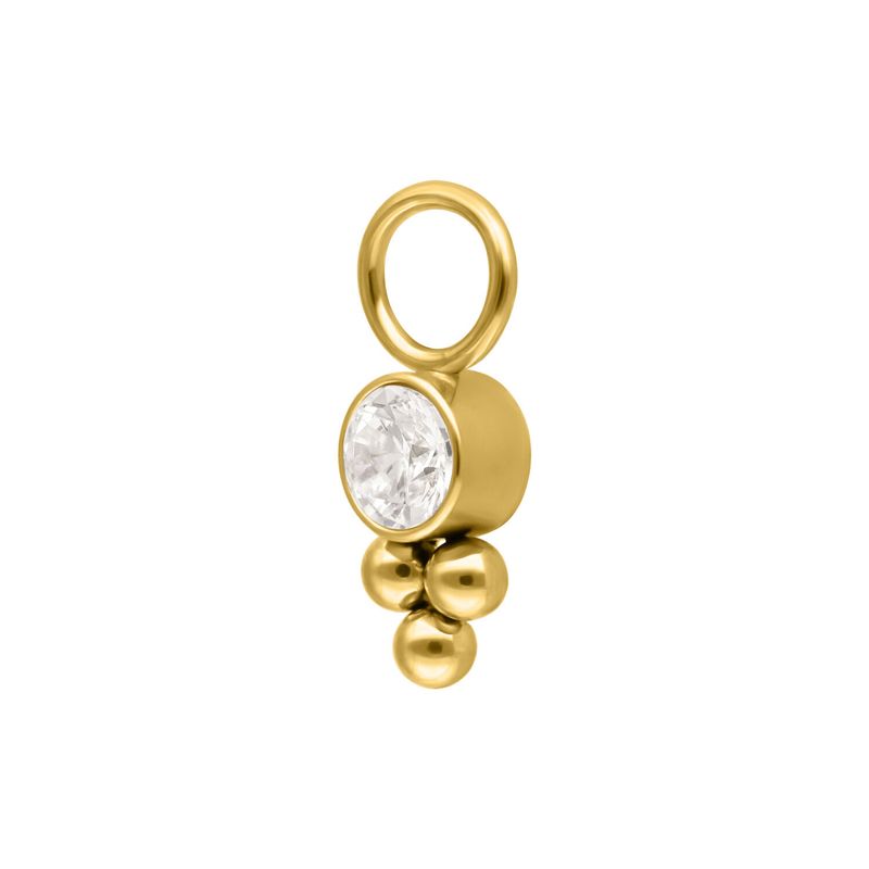 Stainless Steel Charm - Bezel CZ with Tri-bead Accent Gold PVD