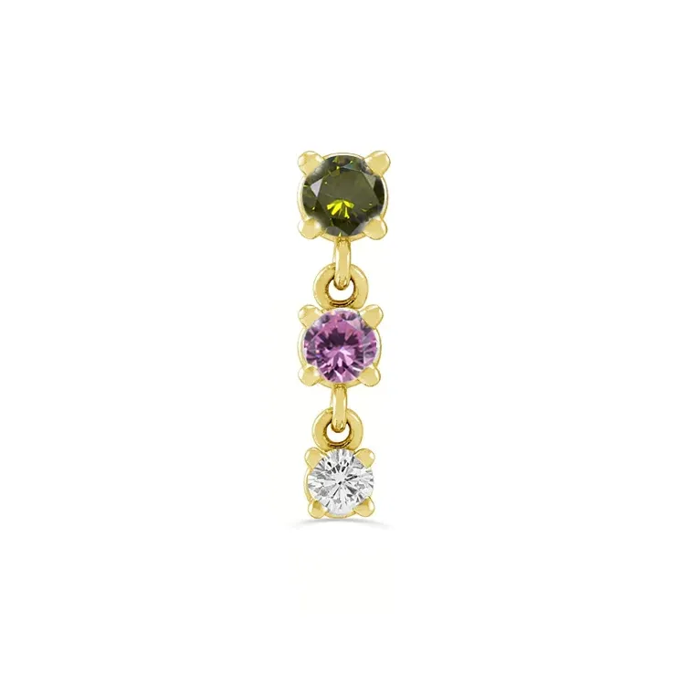 Norvoch 14K Solid Gold Threadless 3 Classic Prong - Peridot/Pink/White CZ Norvoch 14K Solid Gold Threadless 3 Classic Prong - Peridot/Pink/White CZ