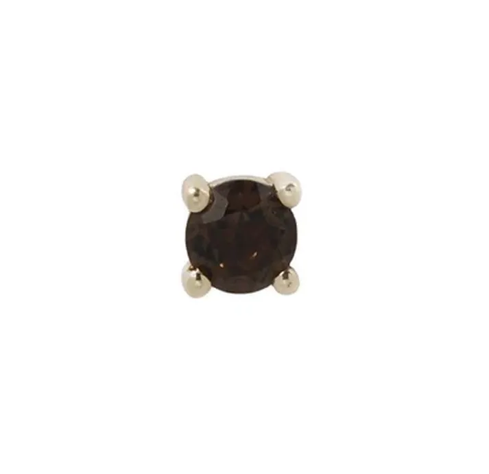Buddha Jewelry 14K Solid Yellow Gold Threadless Prong Set Facetted Gem 3 mm - Smokey Quartz