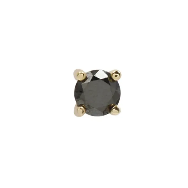 Buddha Jewelry 14K Solid Yellow Gold Threadless Prong Set Facetted Gem 2 mm - Black Diamond