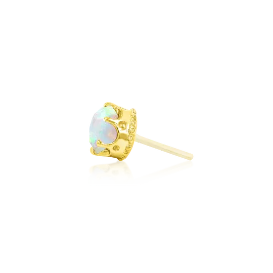 Junipurr 14K Solid Yellow Gold Threadless Crown Set Synthetic White Opal